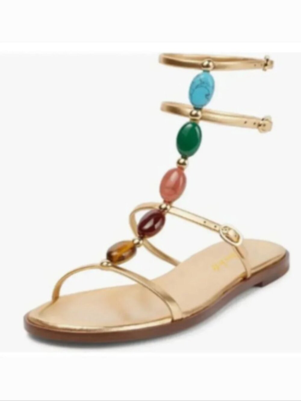 miss left Gold Jewelled T-Strap Flat Gladiator Sandals Open Toe Buckled Shoes